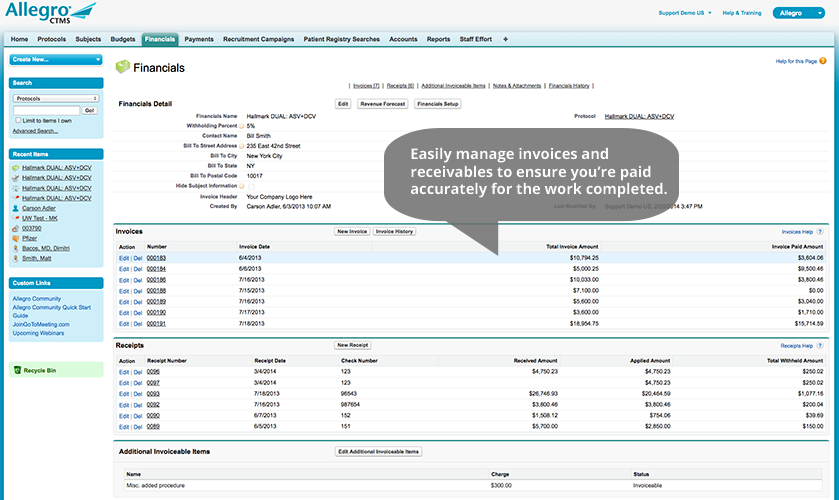 screenshot of Allegro CTMS